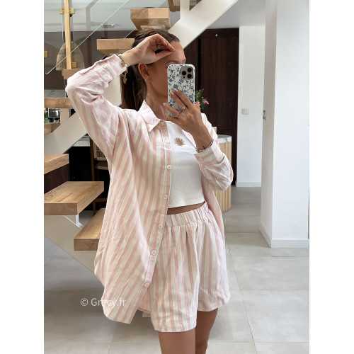 Chemise rayée rose coton lin mode tendance été grecy