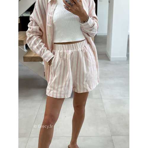 short rayé rose coton lin mode tendance été grecy