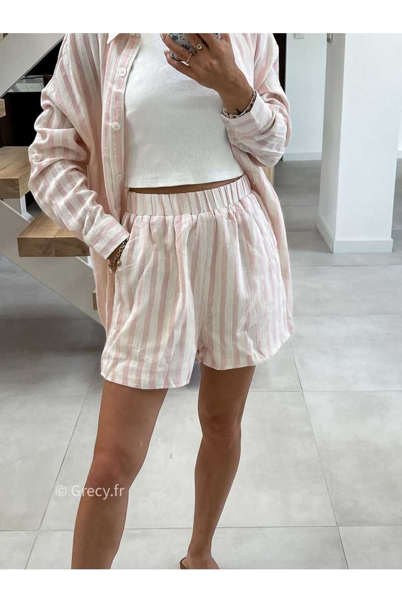 short rayé rose coton lin mode tendance été grecy