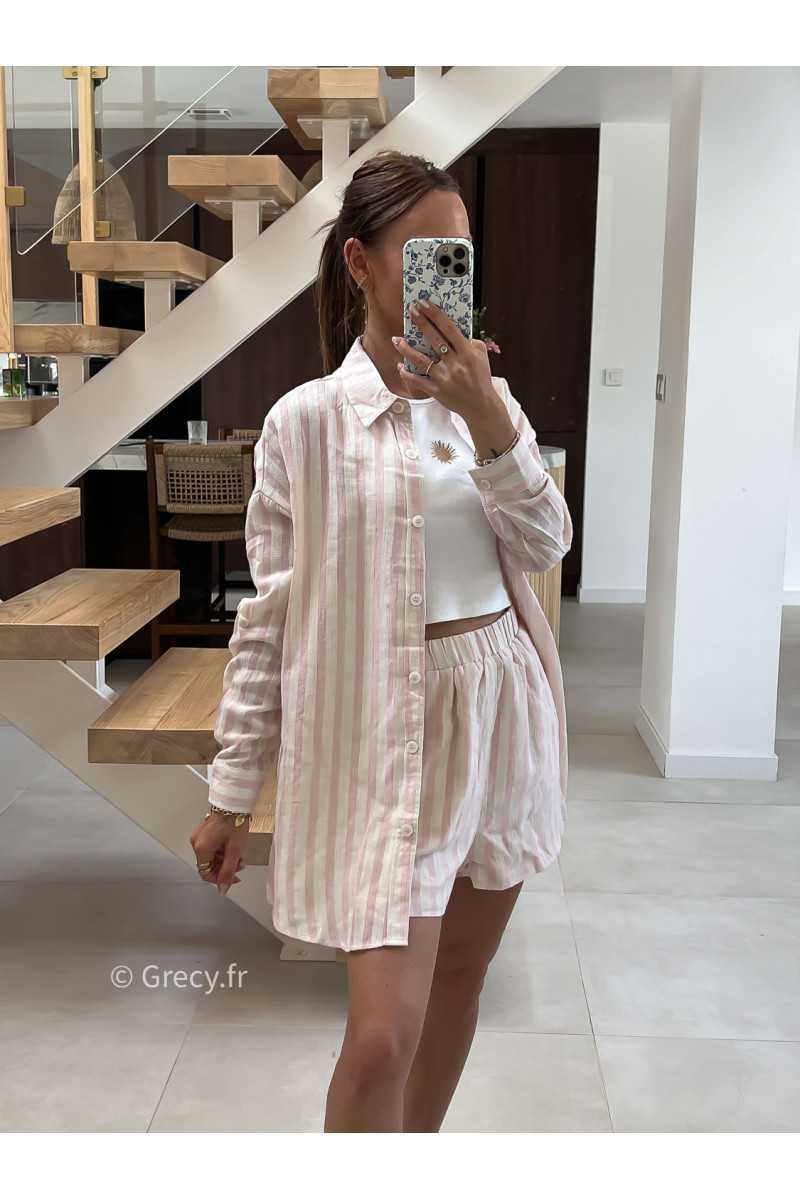 short rayé rose coton lin mode tendance été grecy