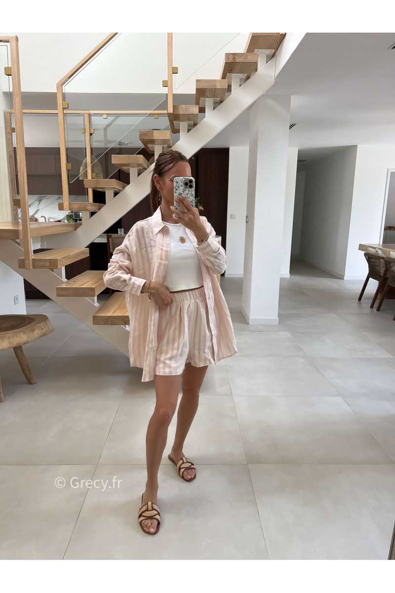 short rayé rose coton lin mode tendance été grecy