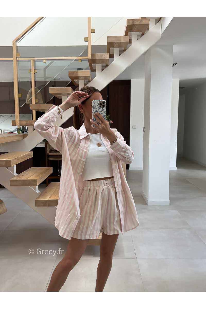 short rayé rose coton lin mode tendance été grecy