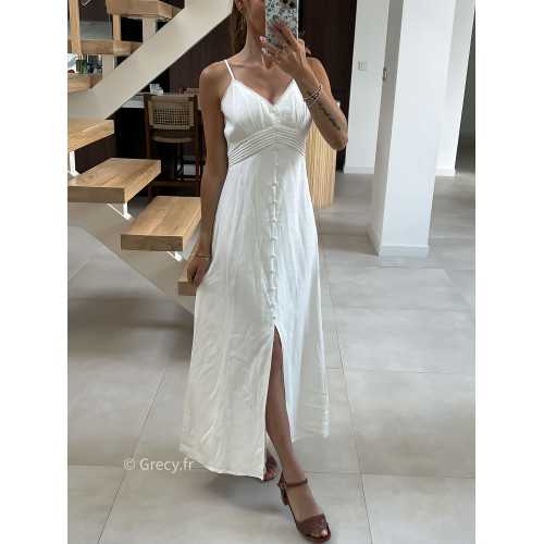 Robe longue en lin boutonnée à bretelles