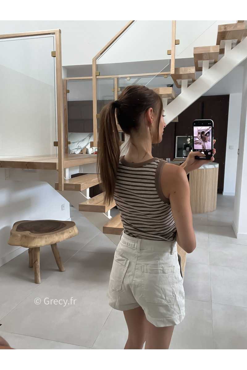Debardeur rayé taupe été look chic intemporel mode tendance grecy