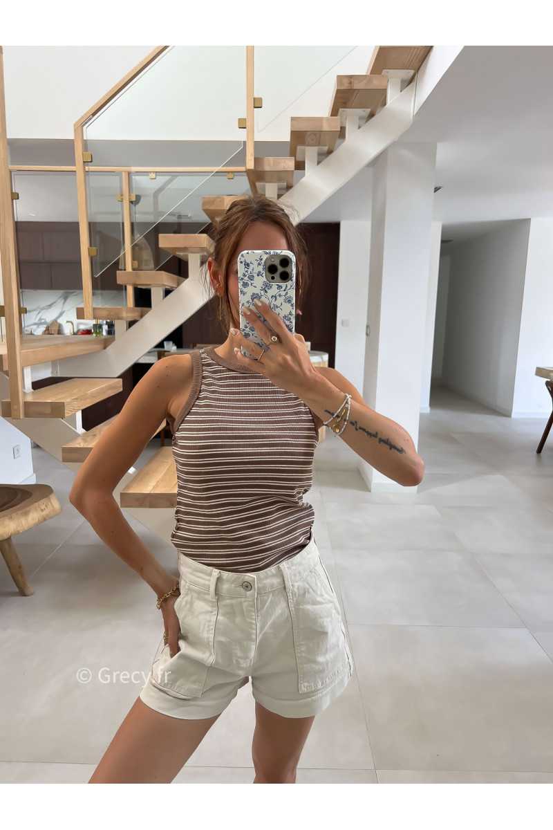 Debardeur rayé taupe marron été look chic intemporel mode tendance grecy