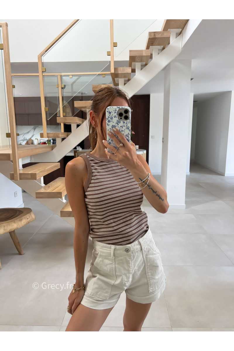 Debardeur rayé taupe marron été look chic intemporel mode tendance grecy