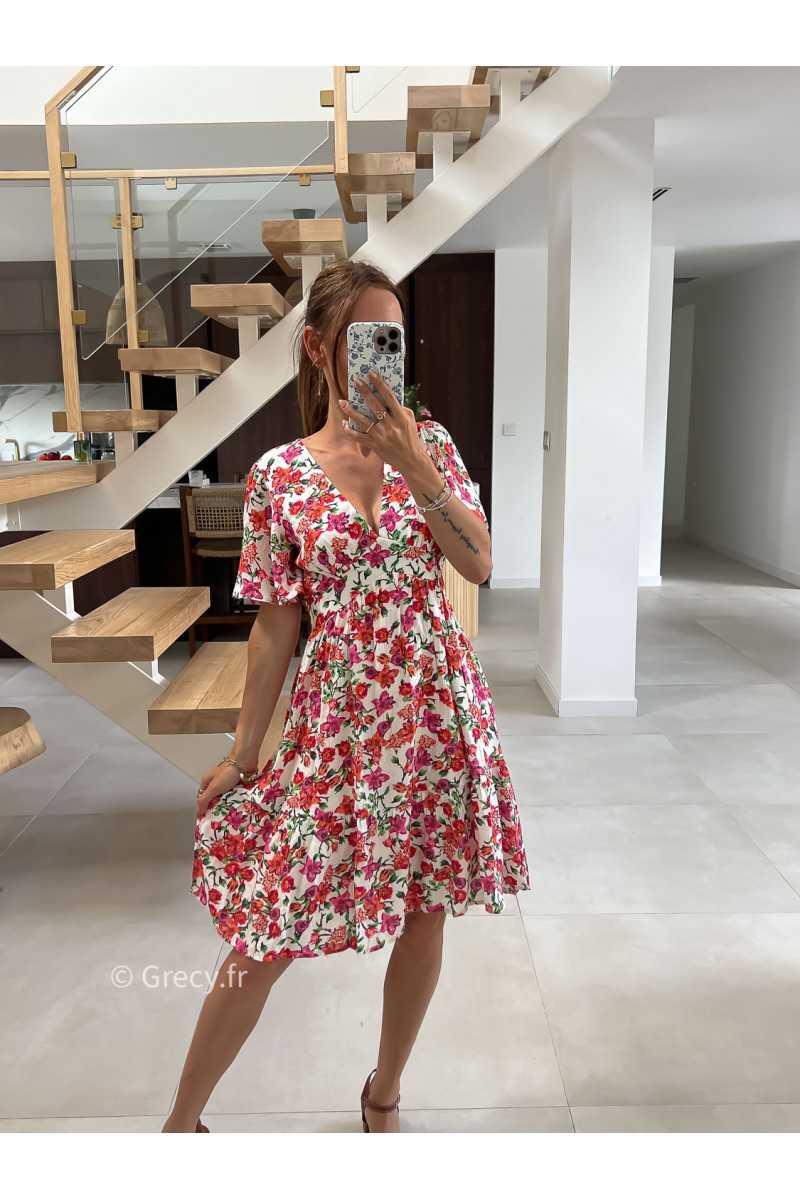 Robe courte fleurie été look chic intemporel mode tendance grecy