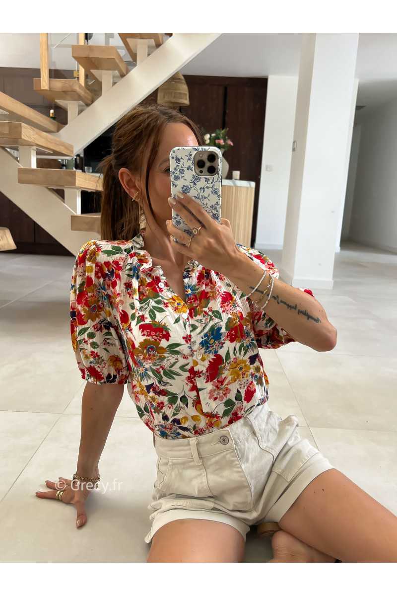 Chemisier fleuri col volants été look chic intemporel mode tendance grecy