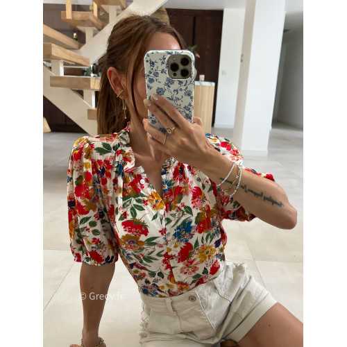 Chemisier fleuri col volants été look chic intemporel mode tendance grecy