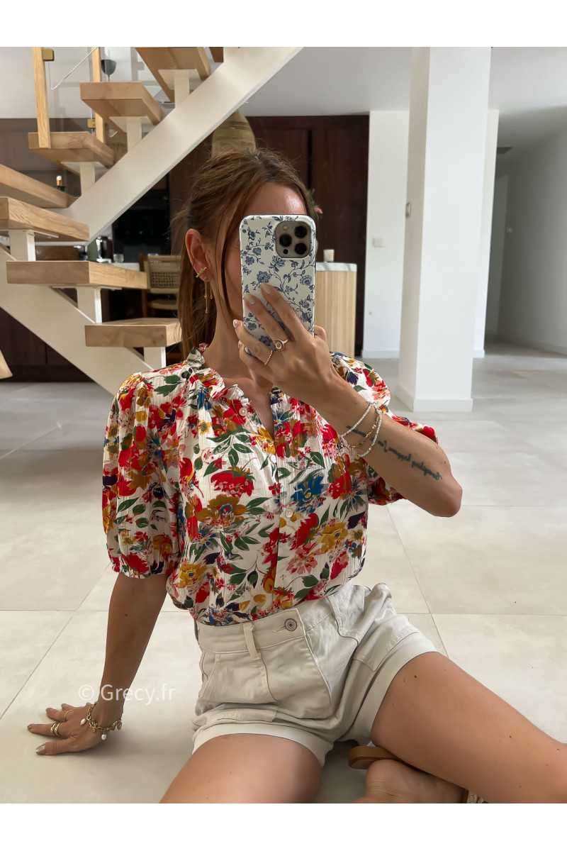 Chemisier fleuri col volants été look chic intemporel mode tendance grecy