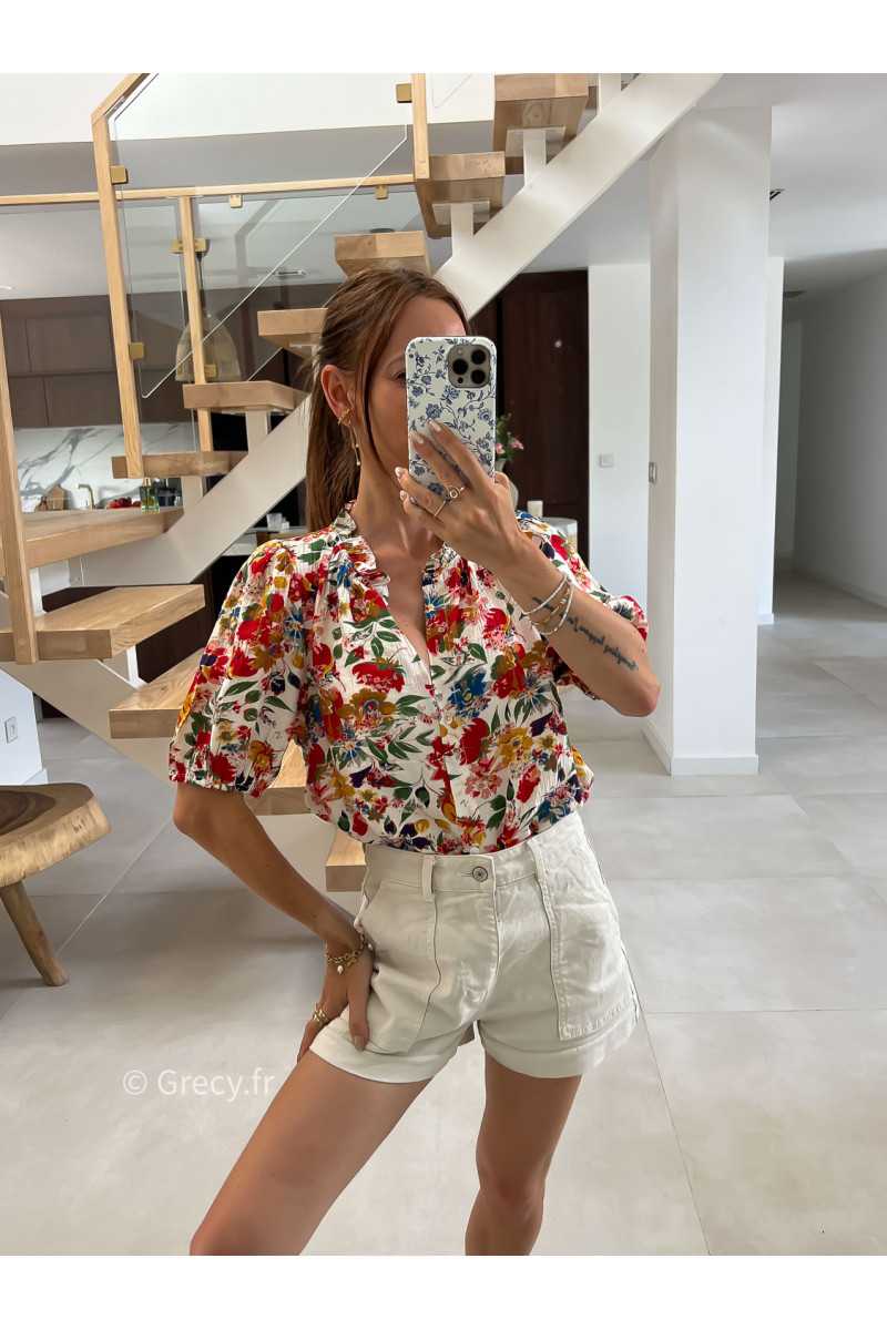 Chemisier fleuri col volants été look chic intemporel mode tendance grecy