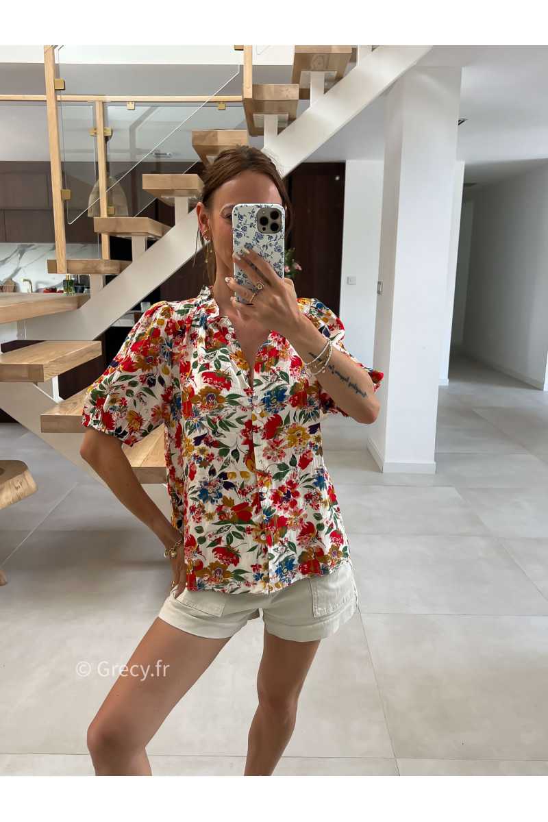 Chemisier fleuri col volants été look chic intemporel mode tendance grecy