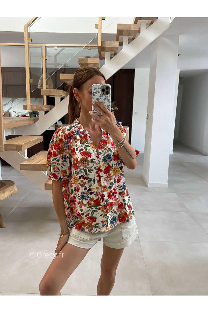 Chemisier fleuri col volants été look chic intemporel mode tendance grecy