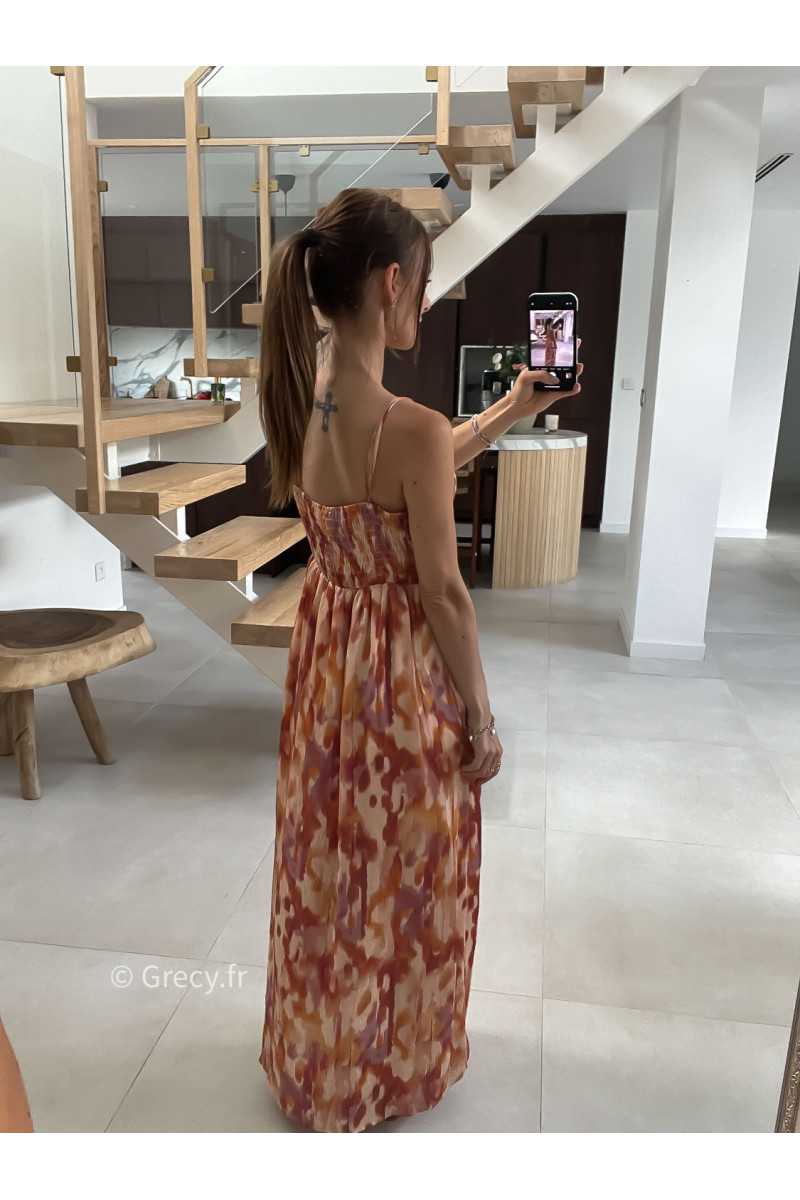 Robe longue terracotta orange bretelles été look chic intemporel mode tendance grecy