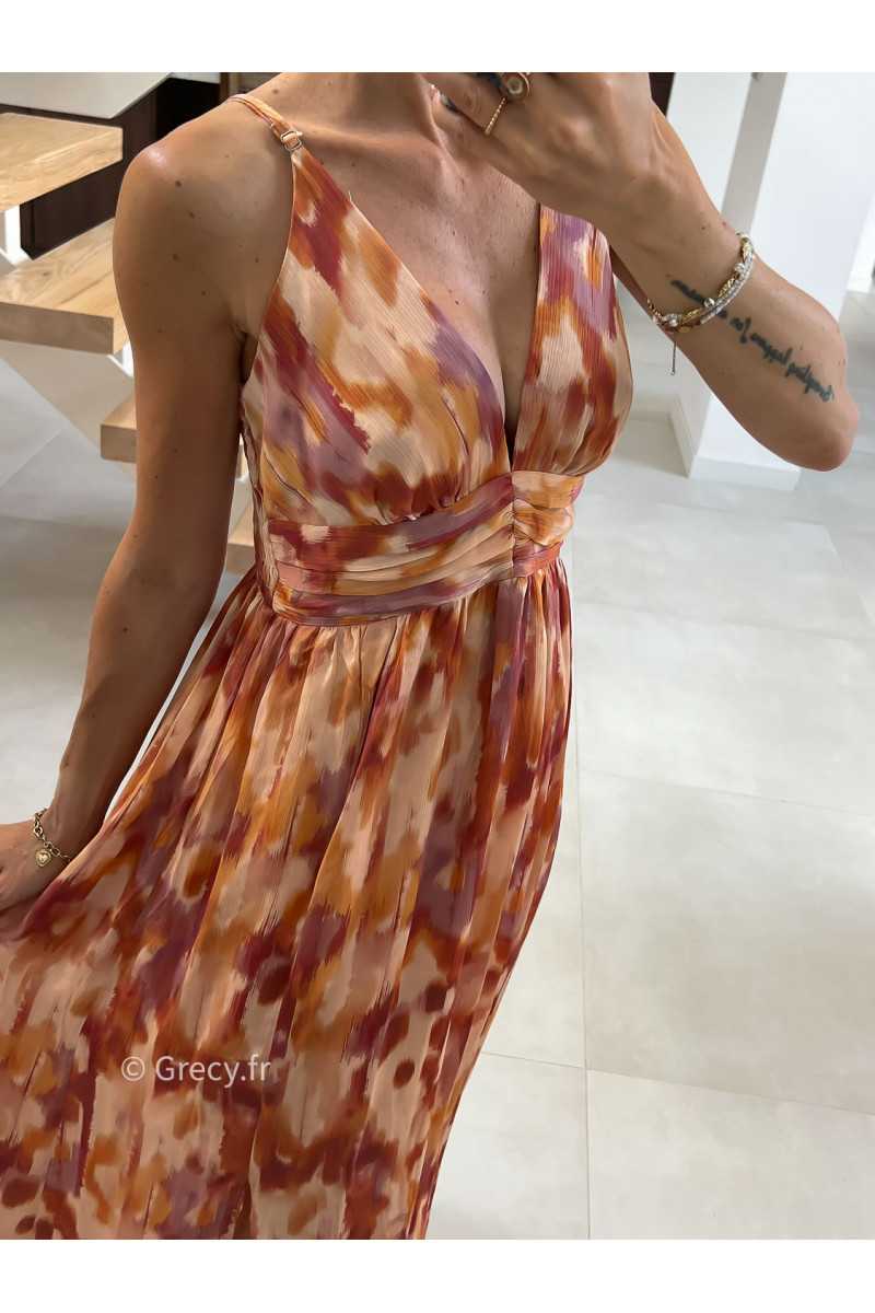 Robe longue terracotta orange bretelles été look chic intemporel mode tendance grecy