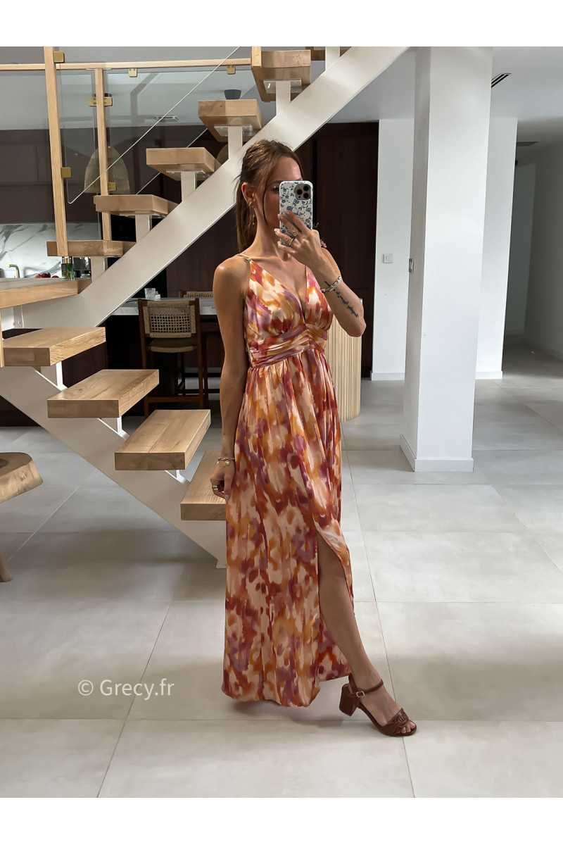 Robe longue terracotta orange bretelles été look chic intemporel mode tendance grecy