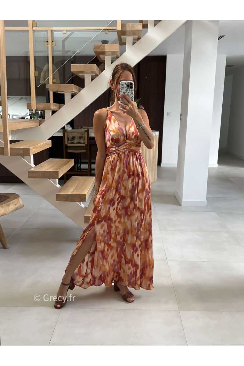 Robe longue terracotta orange bretelles été look chic intemporel mode tendance grecy