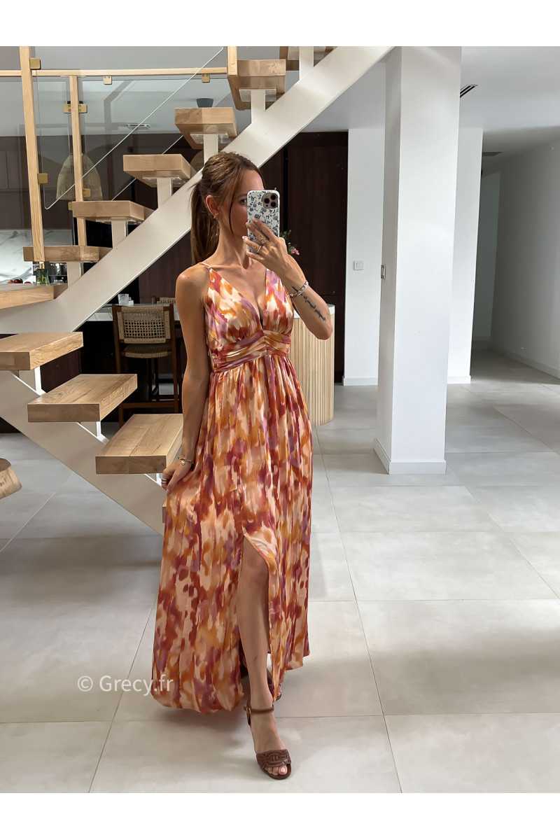 Robe longue terracotta orange bretelles été look chic intemporel mode tendance grecy