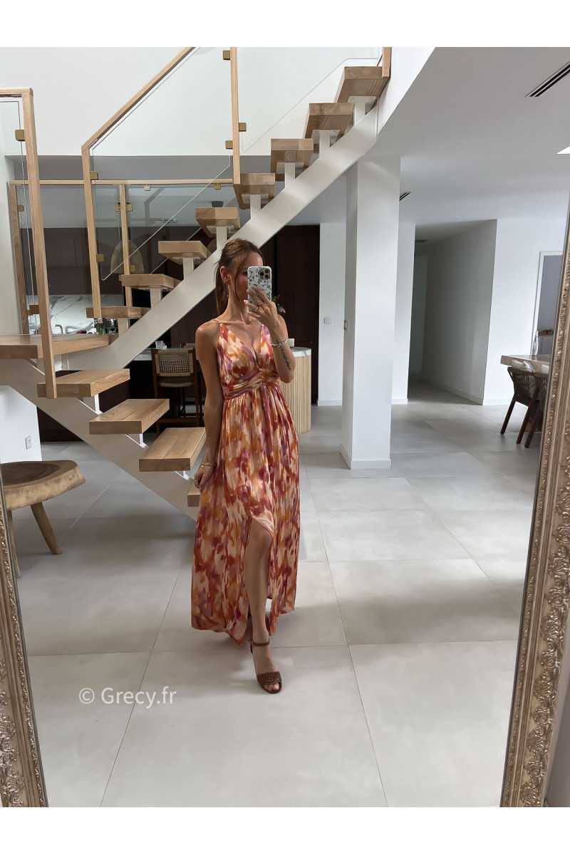 Robe longue terracotta orange bretelles été look chic intemporel mode tendance grecy
