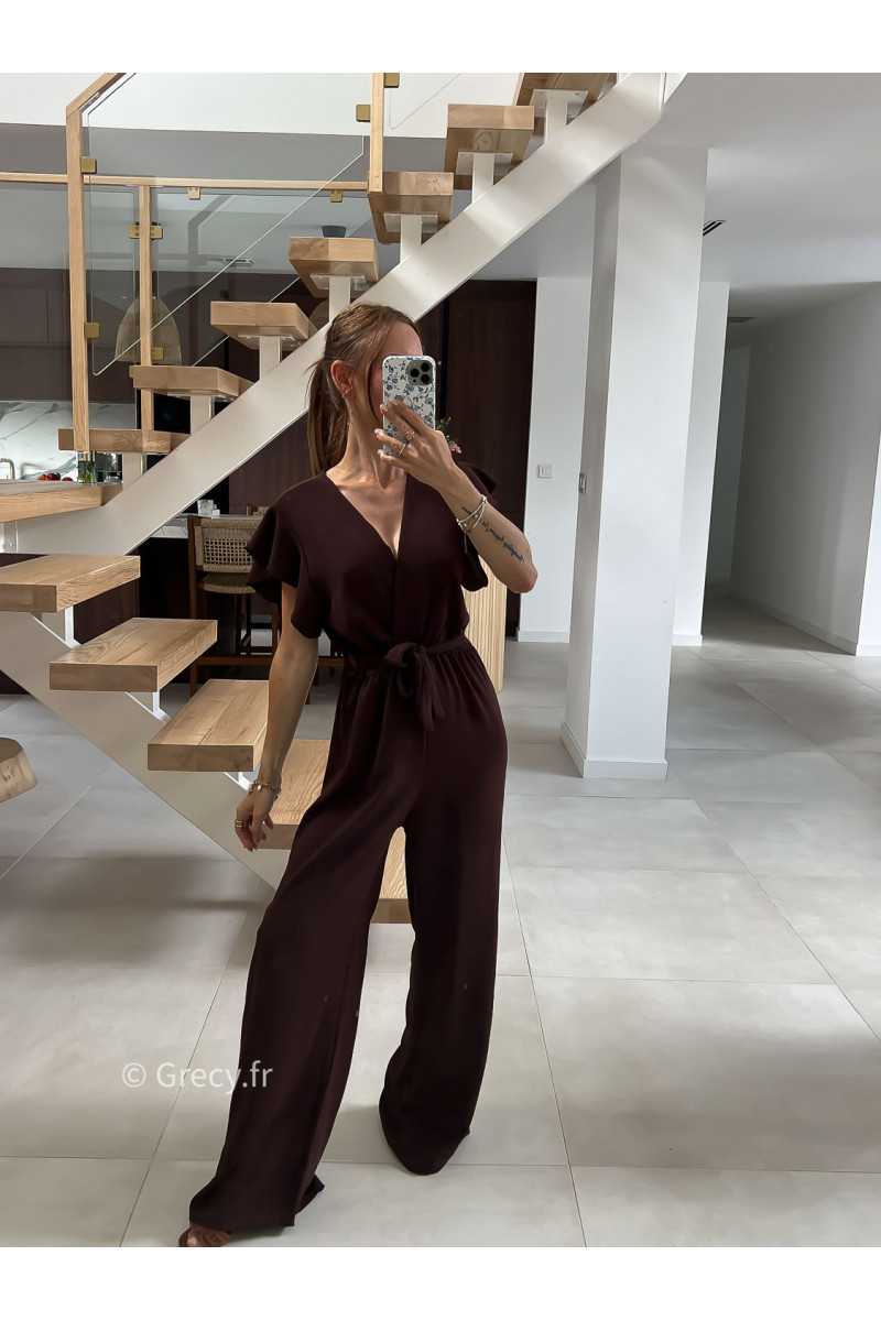 Combinaison pantalon fluide marron grecy mode ootd outfit look printemps été 2024 mariage cérémonie chic