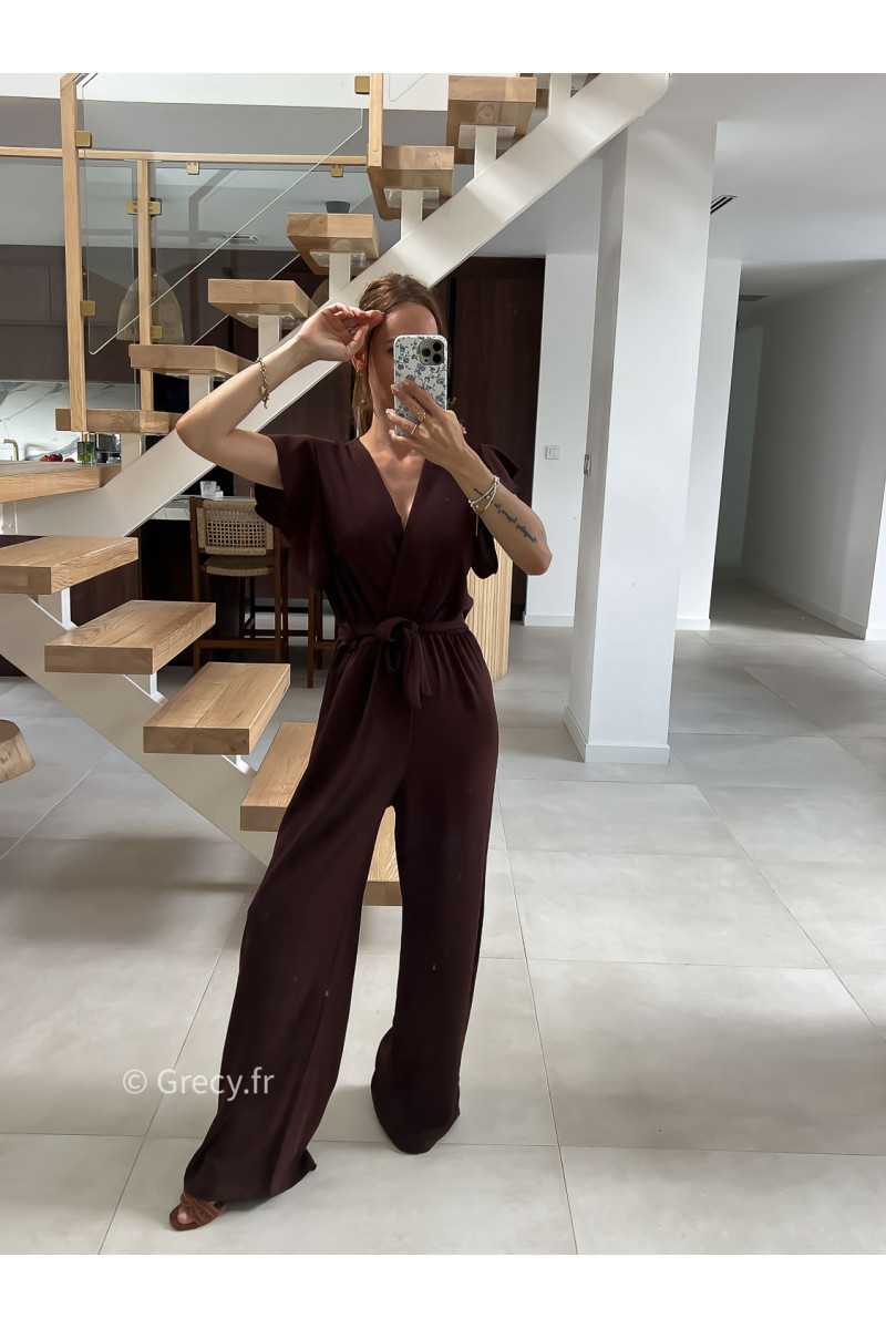 Combinaison pantalon fluide marron grecy mode ootd outfit look printemps été 2024 mariage cérémonie chic