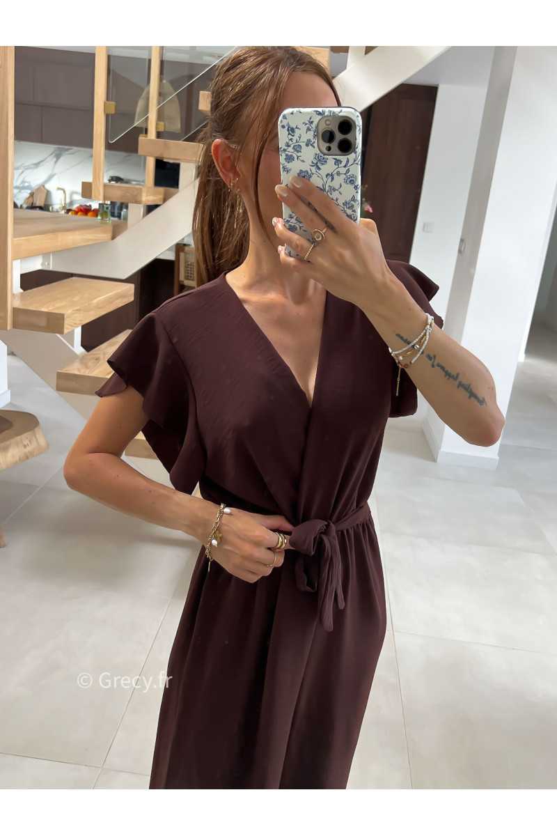 Combinaison pantalon fluide marron grecy mode ootd outfit look printemps été 2024 mariage cérémonie chic
