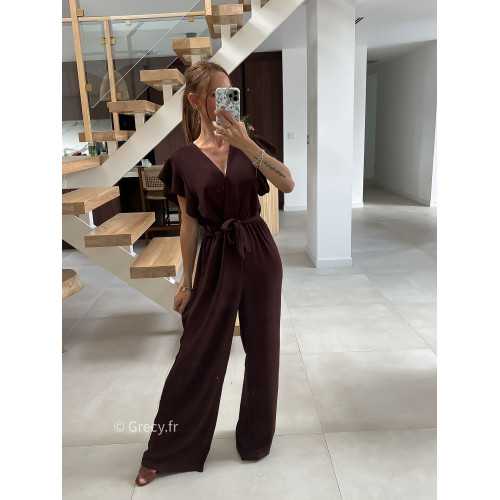 Combinaison pantalon fluide marron grecy mode ootd outfit look printemps été 2024 mariage cérémonie chic