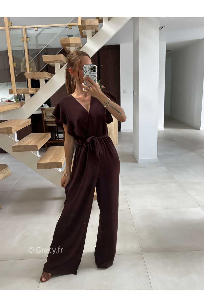 Combinaison pantalon fluide marron grecy mode ootd outfit look printemps été 2024 mariage cérémonie chic