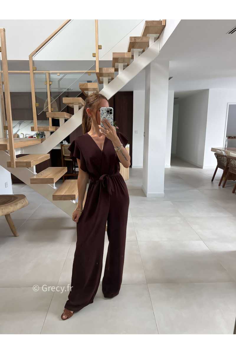 Combinaison pantalon fluide marron grecy mode ootd outfit look printemps été 2024 mariage cérémonie chic