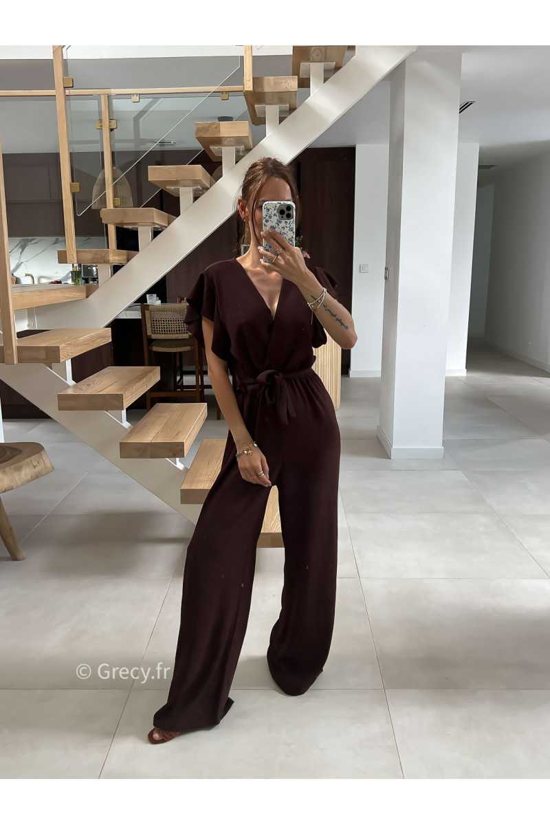 Combinaison pantalon fluide marron grecy mode ootd outfit look printemps été 2024 mariage cérémonie chic