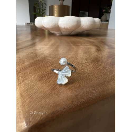 Bague perle et nacre argenté