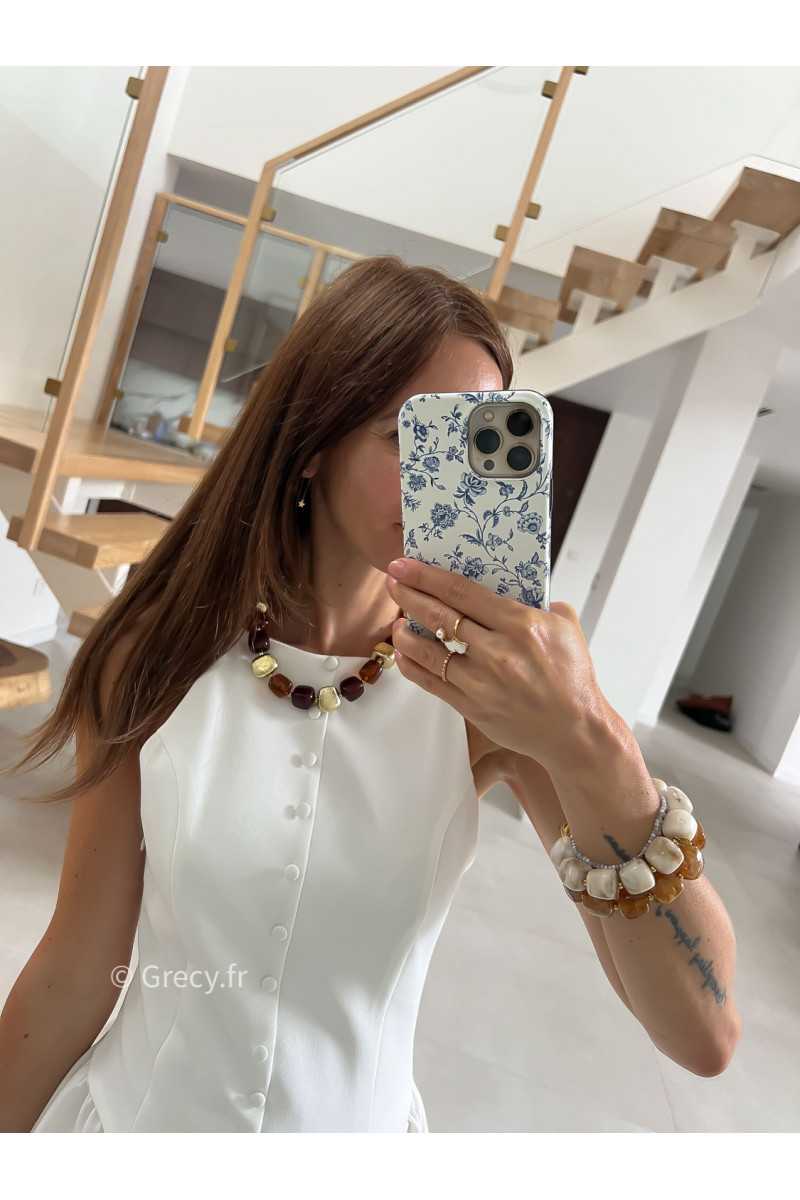 collier grosses perles marron et or bijoux grecy