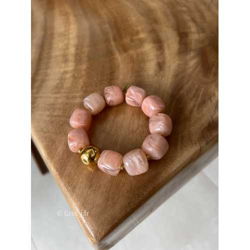 Bracelet rose perles rondes bijoux grecy élastique