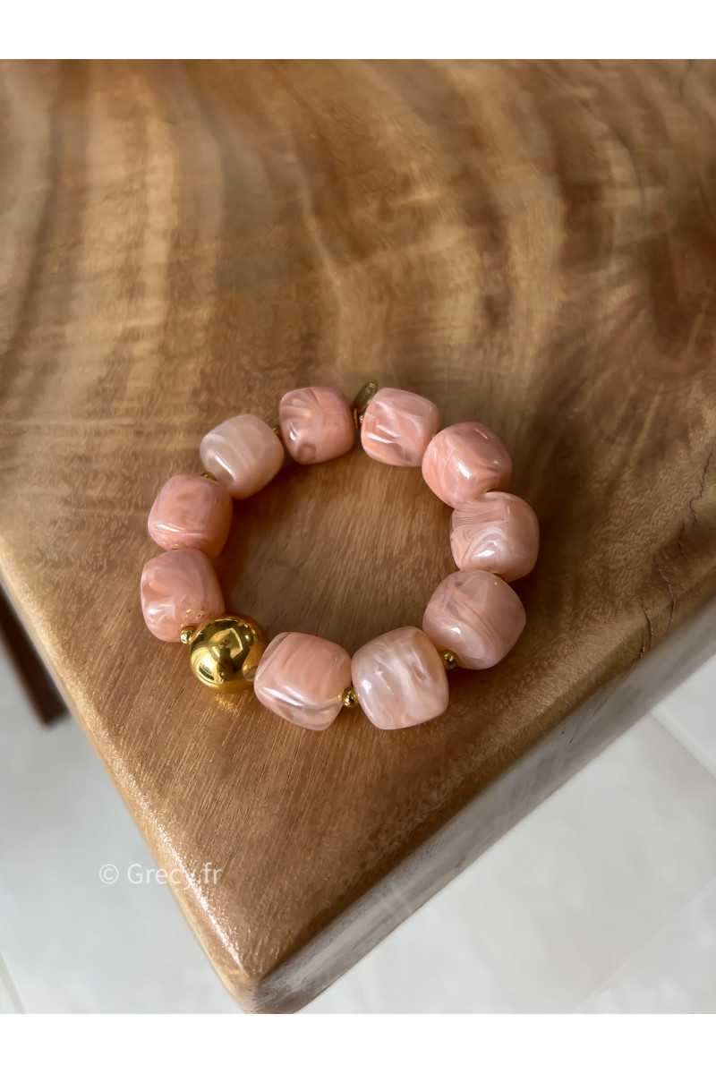 Bracelet rose perles rondes bijoux grecy élastique