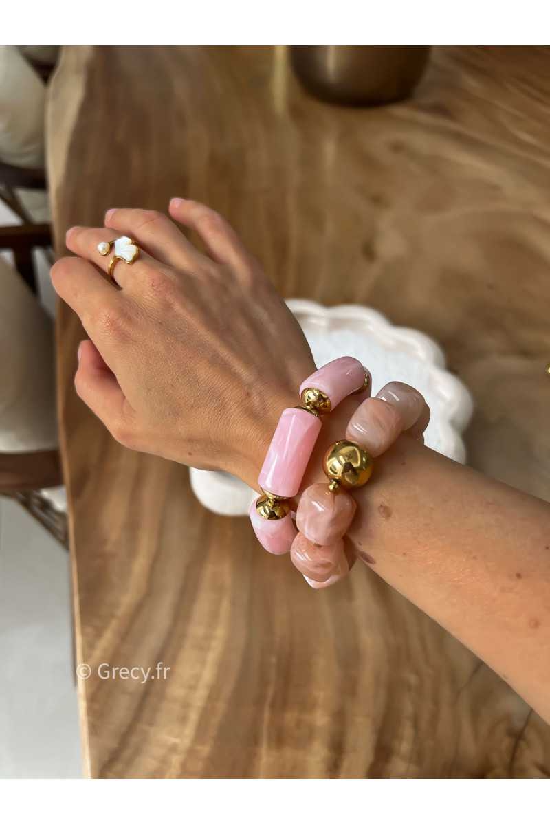Bracelet rose perles rondes bijoux grecy élastique