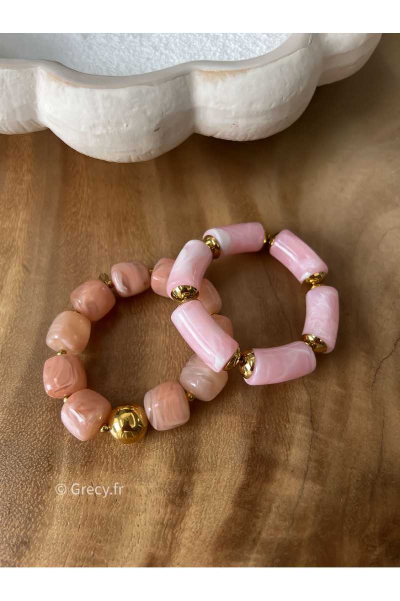 Bracelet rose perles rondes bijoux grecy élastique