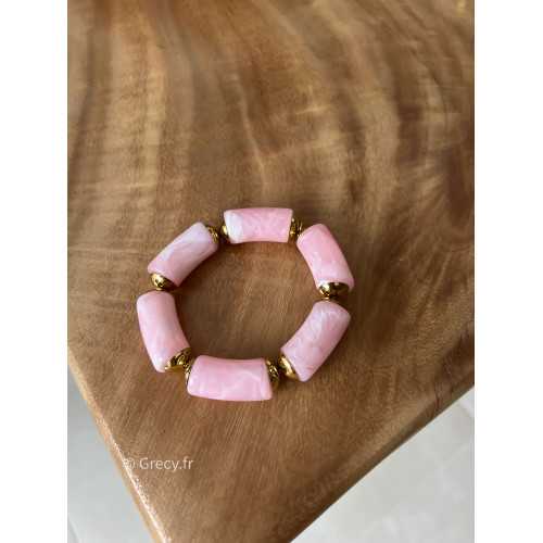 Bracelet rose perles rondes bijoux grecy élastique