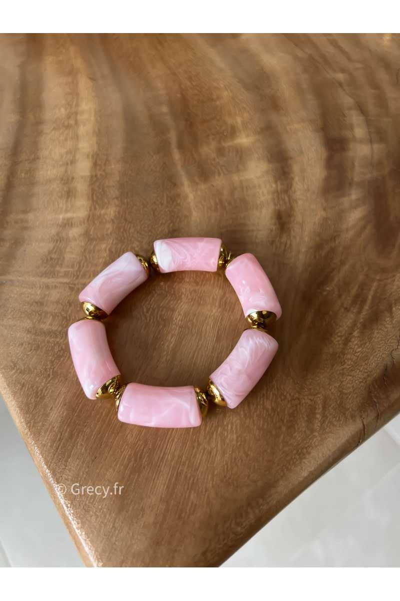 Bracelet rose perles rondes bijoux grecy élastique