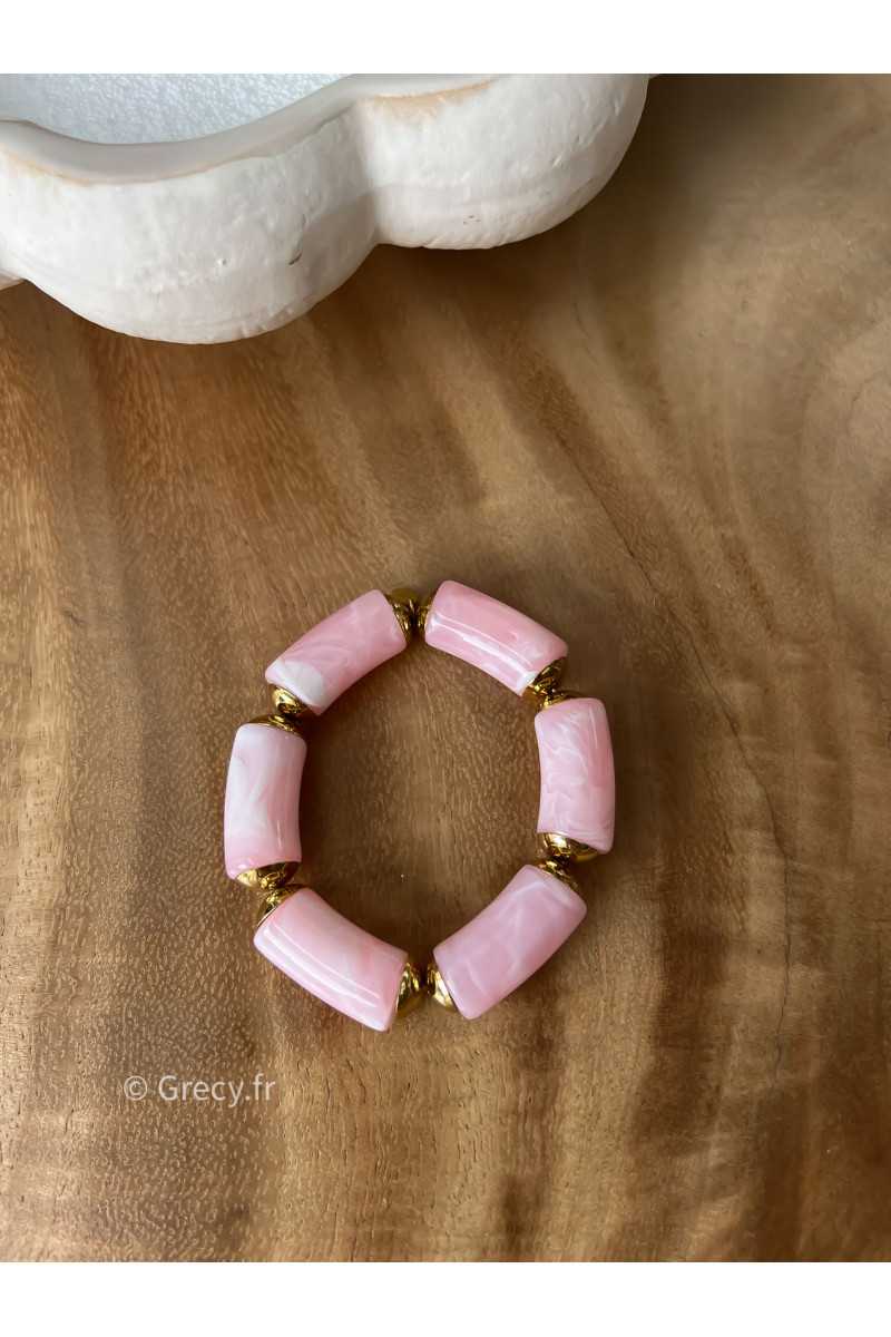 Bracelet rose perles rondes bijoux grecy élastique