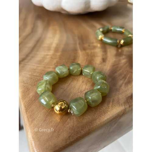 Bracelet vert perles rondes bijoux grecy élastique