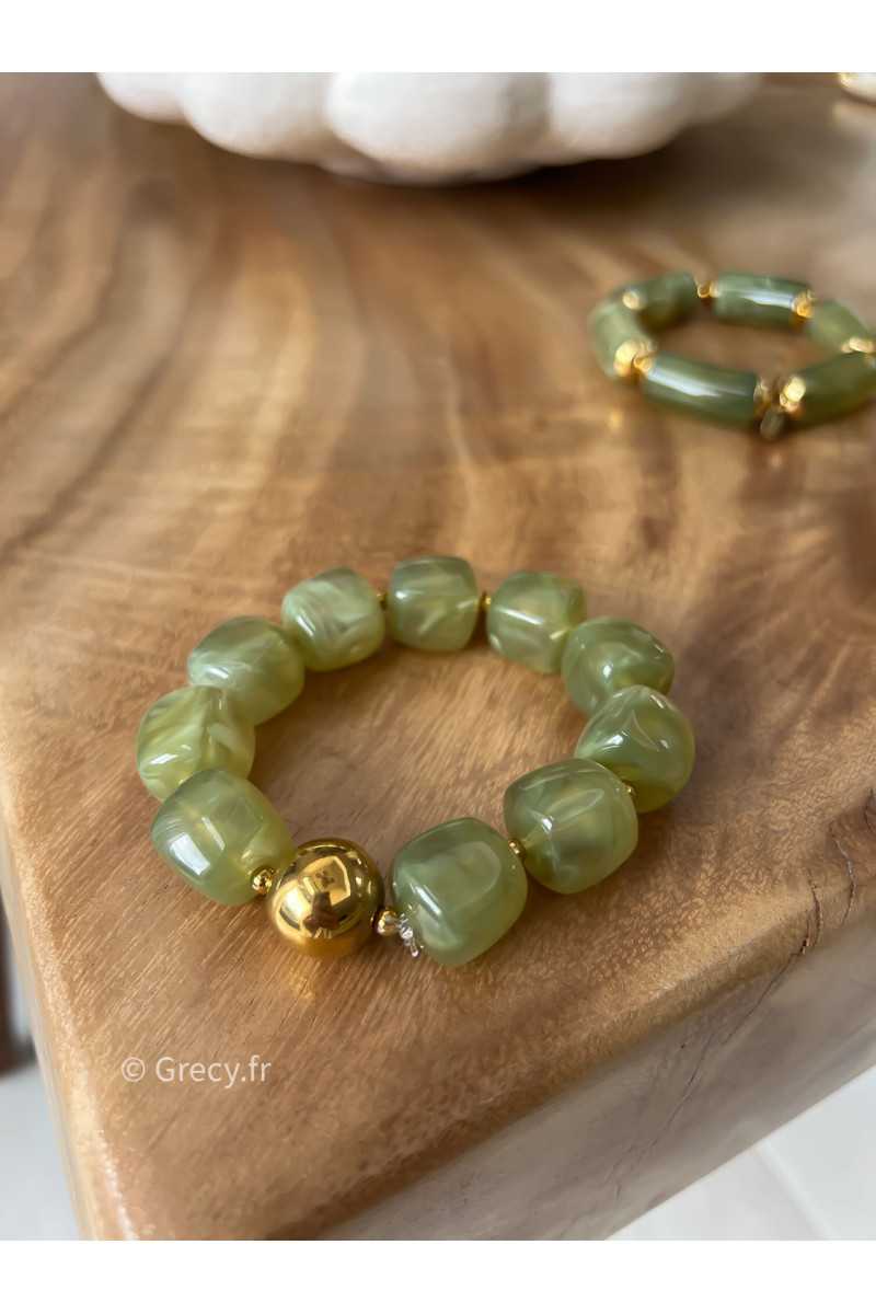 Bracelet vert perles rondes bijoux grecy élastique