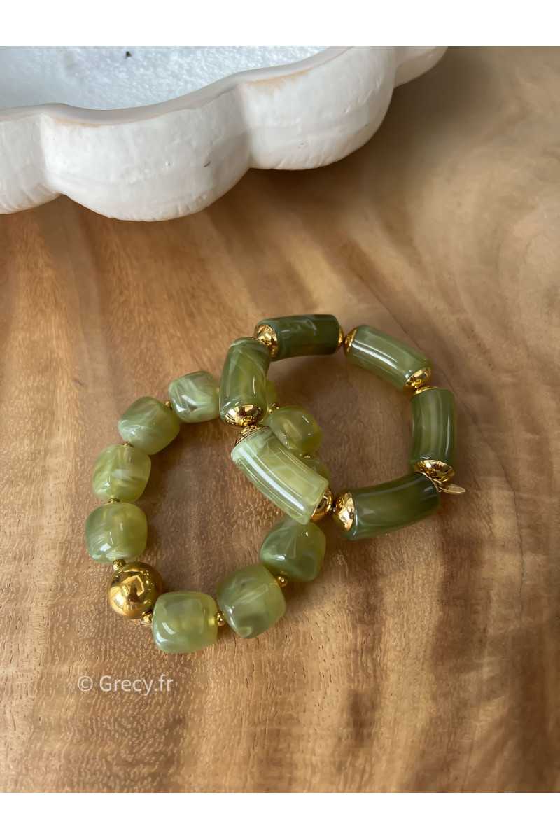Bracelet vert perles rondes bijoux grecy élastique