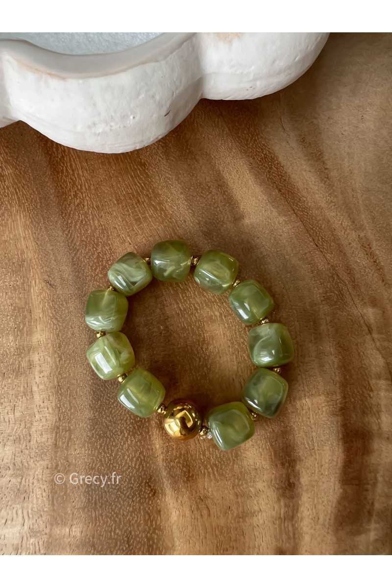 Bracelet vert perles rondes bijoux grecy élastique