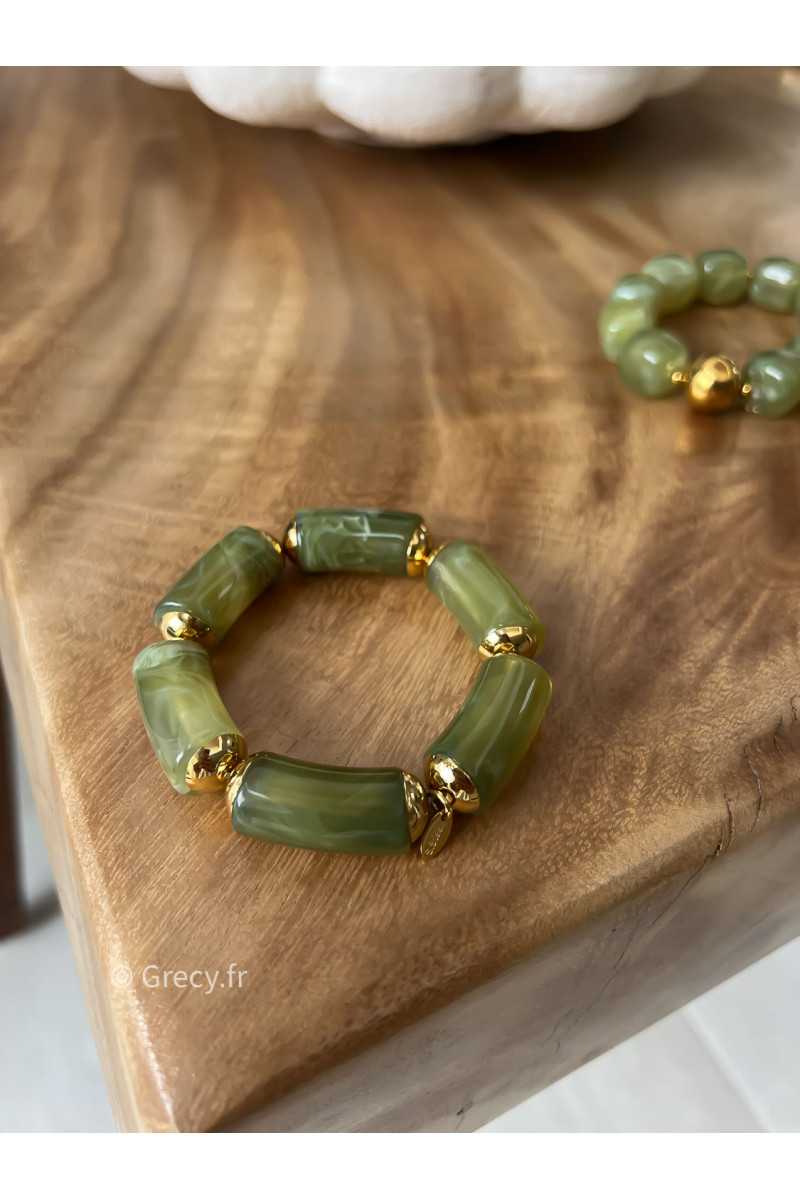 Bracelet vert perles rondes bijoux grecy élastique
