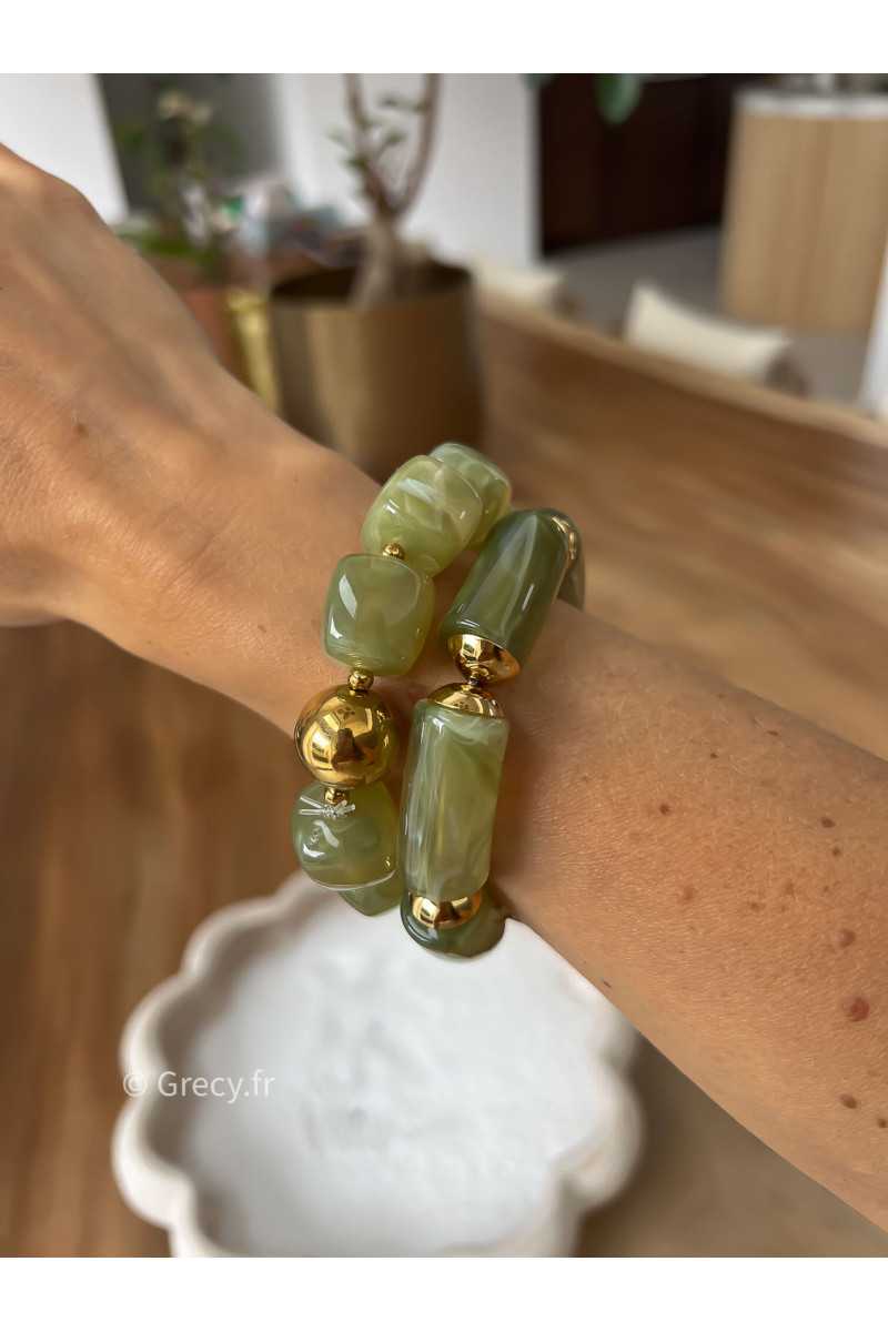 Bracelet vert perles rondes bijoux grecy élastique