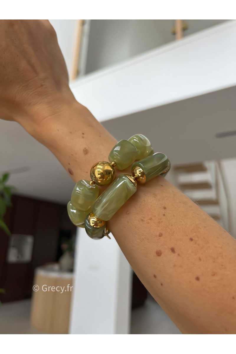 Bracelet vert perles rondes bijoux grecy élastique