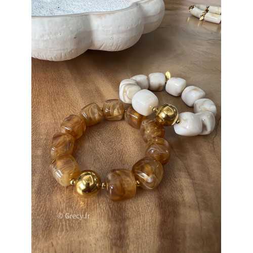 Bracelet marron grosses perles rondes bijoux grecy élastique