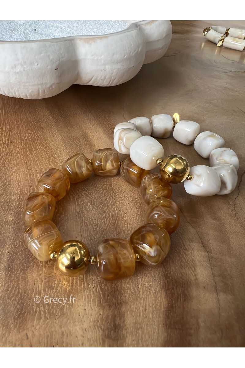 Bracelet marron grosses perles rondes bijoux grecy élastique