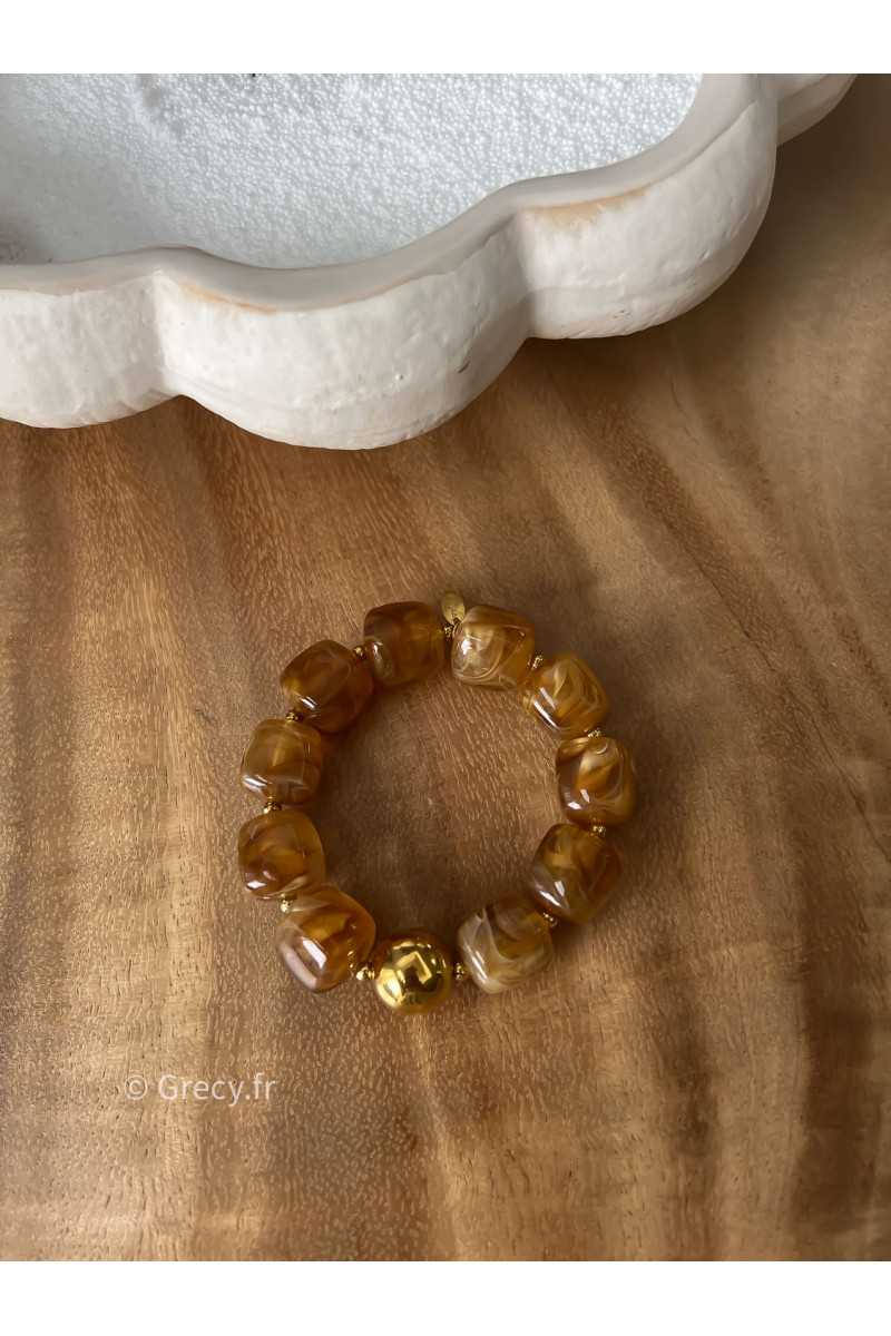 Bracelet marron grosses perles rondes bijoux grecy élastique