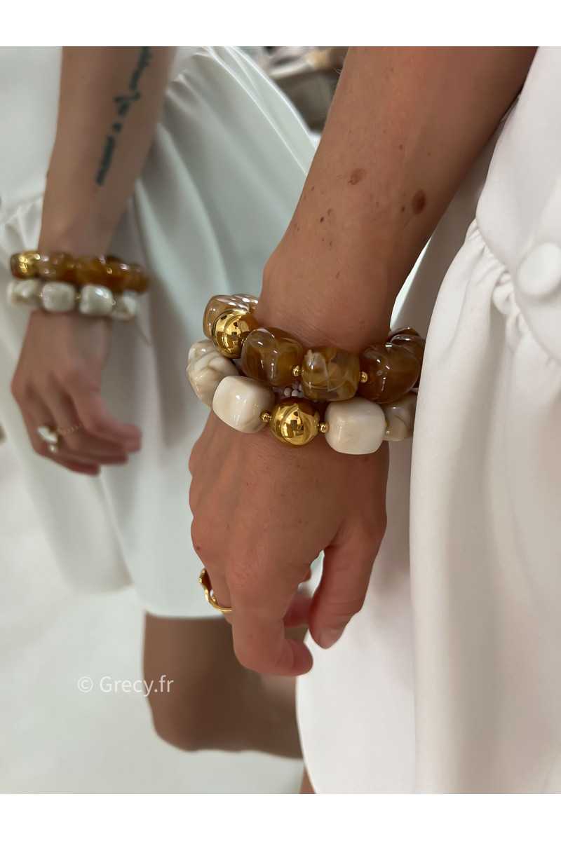 Bracelet marron grosses perles rondes bijoux grecy élastique